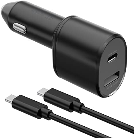 Samsung Super Fast Dual Port Car Charger with 45 W & 15 W Outputs – Includes Premium Fast Charging Cable for Galaxy S25, S24, S22, S21, S20 Ultra Plus, Note 10+, Pixel & Note 20 – PPS Technology for Maximum Charging Efficiency on the Go