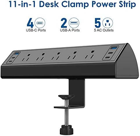 Ultimate Desk Clamp Power Strip with USB C Fast Charging, 40 W Surge Protector for Home and Office, 2 PD 20 W USB C Ports & 3 AC Outlets – Streamline Your Workspace with Enhanced Safety (ETL Listed)