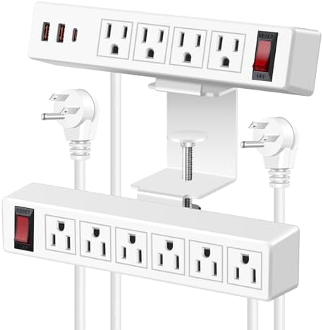 Ultimate Under-Desk Power Management Hub: Dual Layer Desk Clamp Surge Protector with 10 AC Outlets & 3 Fast USB Ports (20 W USB-C), 6 Ft Extension Cord for Efficient Office & Home Charging – ETL Listed for Enhanced Safety and Reliability