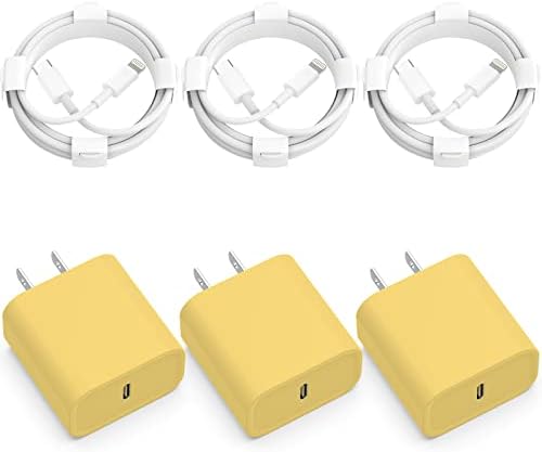 3-Pack Apple MFi Certified 20 W PD USB-C Fast Charger with 6 FT Cables – Premium Charging Solution for i Phone 14, 13, 12, and 11 Models – Rapid Charge Up to 50% in 30 Minutes – Enhanced Durability and Safety Features for Home and Travel Use – Optimal Compatibility with i Phone Pro Series and XS Models