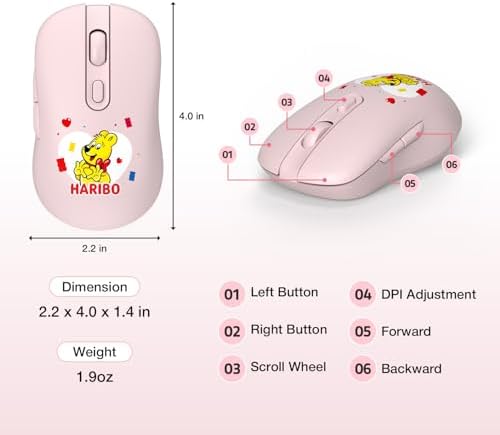 Haribo Gummy Bear Wireless Mouse – Stylish Bluetooth 3.0/5.0 & 2.4 GHz Connectivity, Adjustable DPI for Precision, Multi-Device Pairing for Seamless Workflow, Compact Ergonomic Design for On-the-Go Use, Ideal for Laptop & Desktop Productivity