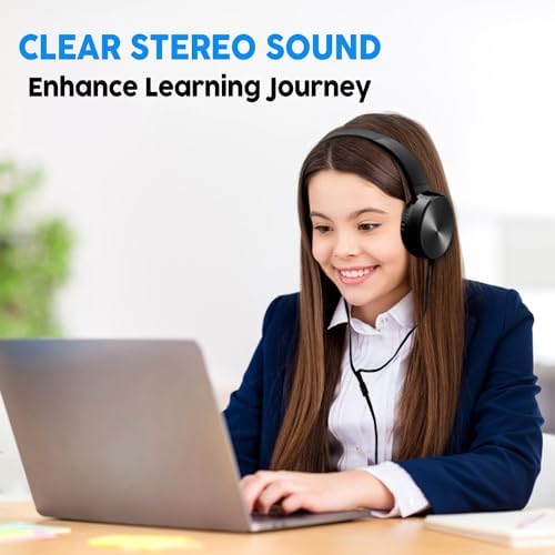 Classroom Headphones Bulk Pack – 10 On-Ear Student Headsets with Superior Stereo Sound, Comfortable Swivel Ear Pads for Engaging Learning and Online Classes – 3.5 mm Compatible for Ultimate Convenience (Black) – Perfect for Schools, Libraries, and Group Learning Activities