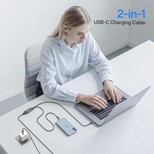 Maximize Charging Efficiency with the 140 W 2-in-1 USB C to USB C Braided Cable – Fast Charge Your i Phone 16 Pro Max, Mac Book Pro & Samsung Devices, Durable 4 Ft Length, Universal Compatibility for All Type-C Devices