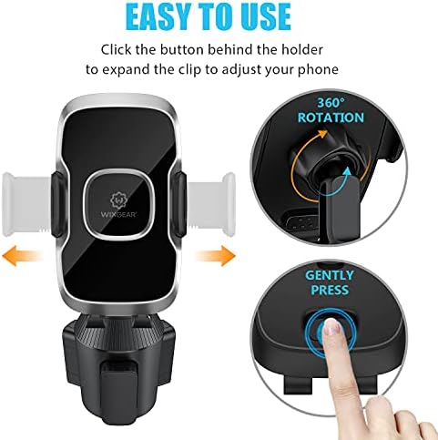 Wix Gear Adjustable Cup Holder Phone Mount – Revolutionary Car Accessory for Hands-Free Navigation and Calls, Universal Compatibility with i Phone, Samsung, Google – Enhanced Stability with Expandable Side Arms and Sturdy Base for Optimal Viewing Angles – Elevate Your Driving Safety and Convenience