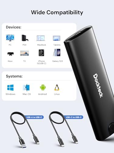 dockteck Tool-Free M.2 NVMe SATA SSD Enclosure – High-Speed 10 Gbps USB 3.2 Gen 2 Adapter Case for 2230/2242/2260/2280 SSDs – Enhanced Portability with UASP Support for Optimal Data Transfer Efficiency