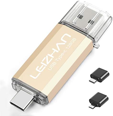 Leizhan 64 GB Dual Interface USB Flash Drive – Versatile Type-C & USB Memory Stick with Adapters for Effortless Data Transfer – Stylish Gold Finish for Enhanced Portability and Compatibility