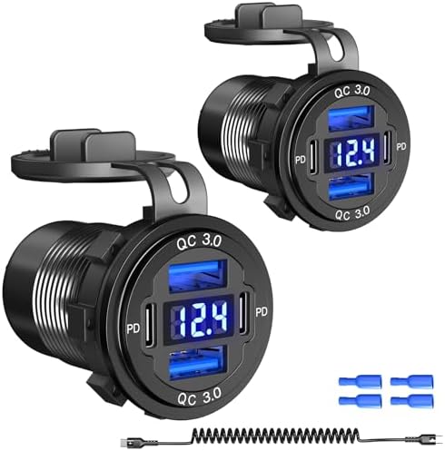 Qidoe 2 Pack 90 W USB Car Charger Socket – Dual 30 W Power Delivery & Quick Charge 3.0 Ports with Integrated Voltmeter for Fast Charging in Cars, Boats, and RVs – Durable Aluminum Design for Enhanced Performance and Compatibility