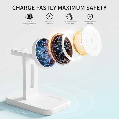 Ultimate 3-in-1 Fast Wireless Charging Station for Magsafe Apple Devices – Sleek Aluminum Charger with Adapter for i Phone 16/15/Pro/Pro Max/14/13/12, Apple Watch & Air Pods – Premium Magnetic Stand for Enhanced Speed and Style
