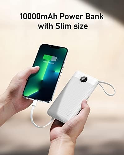 VEEKTOMX 10,000 m Ah Portable Power Bank with Integrated Charging Cables – Slim, Lightweight Fast Charger for i Phone, Samsung, and Android Devices – Essential Travel Companion with Intelligent Charging Technology for On-the-Go Convenience