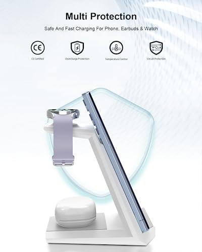ADADPU 3-in-1 Wireless Charging Station for Samsung Devices – Fast Charging Dock for Galaxy S25, S24, S23, S22, S21, Galaxy Watch Series 7/6/5/4/3/Pro & Galaxy Buds – Includes 5 ft Cable & Adapter for Enhanced Efficiency and Connectivity