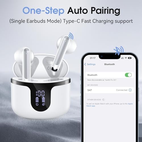 Revolutionary Wireless Earbuds with Advanced Bluetooth 5.3 – 50 Hours of Uninterrupted Playtime, Enhanced ENC Noise Cancelling Microphones for Superior Call Clarity, LED Battery Indicator, Sport-Optimized Design for Phones, Tablets, and Laptops – Elegant White Finish for Comfort & Performance Excellence