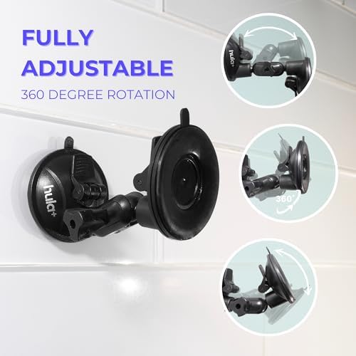hula+ Phone Holder Portable Mount, Reusable Stand for Shower, Mirror, Kitchen, Window, & Bathroom, Adjustable Rotation for Content, TikTok, Instagram, Movies, Music (Double Suction) – Enhanced Compatibility and Speed