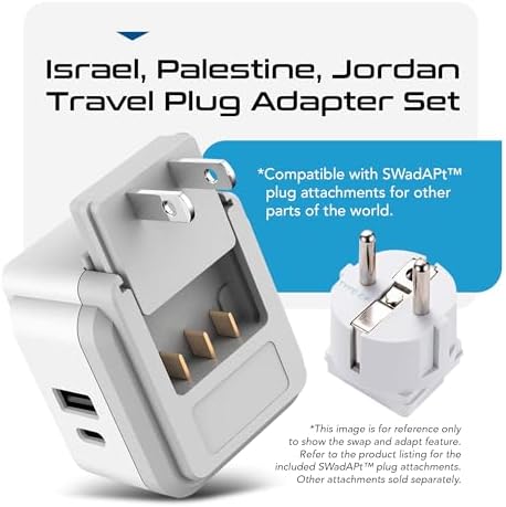 Compact Travel Power Adapter Set for Brazil, Peru & Chile – 20 W Dual USB & USB-C Charger with 2 USA Sockets – Fast Charging with Type C & N Attachments – Portable Plug Converter for Global Travelers – Stay Connected Anywhere