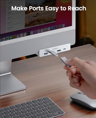 Transform Your Workspace with the ORICO USB Hub 3.0: Premium 4-Port Aluminum Clamp Adapter with Dedicated Power Supply for USB-A & USB-C Devices – High-Speed Data Transfer & Unmatched Compatibility for Enhanced Productivity
