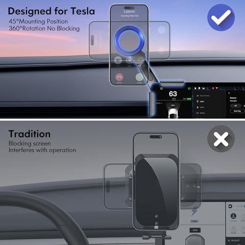 Tesla Magnetic Phone Mount for Models 3, Y, S, & X – Unmatched Strong Magnet Power, Mag Safe Compatible, 360° Rotating Design for Enhanced Navigation & Hands-Free Calls – Premium Accessory for Seamless Driving Experience