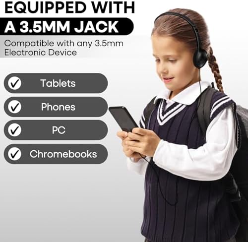 Classroom-Ready Wired Headphones – 25 Pack Durable On-Ear Audio Solution for Students, Comfortable Fit for Enhanced Learning, Ideal for Group Activities and Educational Use