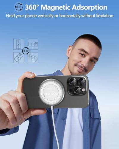 NANAMI Magnetic Wireless Charging Pad – Premium Fast Charger for i Phone 16/15/14/13/12 & Air Pods 3/2/Pro/Pro 2 with 20 W PD USB-C Adapter – Sleek Design for Effortless Charging & Enhanced Compatibility