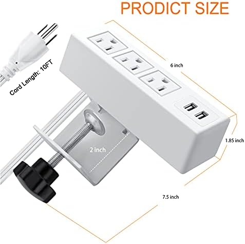 CCCEI 3-Outlet Desk Clamp Power Strip with USB Ports – Surge Protector with 1200 Joules for Enhanced Safety and Fast Charging – Compact Table Mount Power Station for Home Office and Workshop Use – ETL Certified, 1500 W Capacity