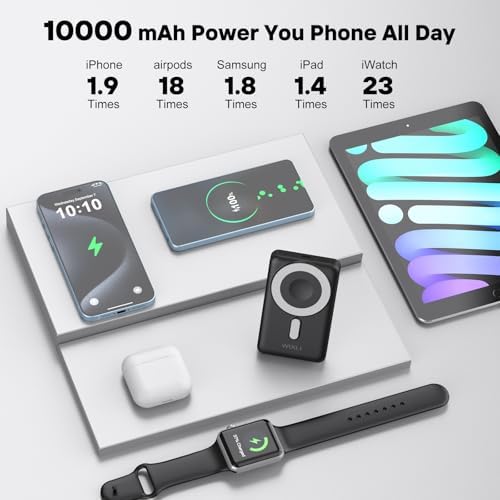 Ultimate 3-in-1 Magnetic Wireless Power Bank: 10,000 m Ah Fast Charging Battery Pack with Built-in USB-C & i OS Cable, Compact Design with Stand – Perfectly Compatible with i Phone 16/15/14/13/12/Pro/Mini/Pro Max for Effortless On-the-Go Charging