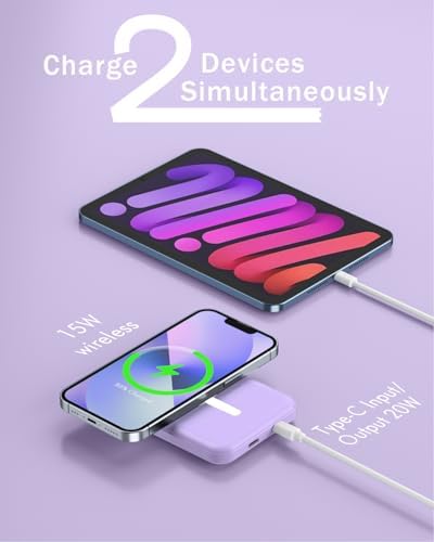 Podoru Mag Safe 5000 m Ah Portable Power Bank – Wireless Magnetic Charger with 20 W PD Fast Charging for i Phone 12 to 16 Series – Sleek, Lightweight Design for Effortless On-the-Go Charging – Includes Type-C Cable for Enhanced Versatility and Compatibility