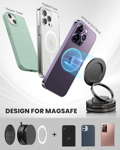 Mag Safe-Compatible 360° Rotating Car Phone Holder – Versatile Foldable Suction Cup Mount for All Smartphones – Superior Vacuum Grip Ensures Ultimate Security for Any Vehicle – Drive Safely & Stay Connected Effortlessly
