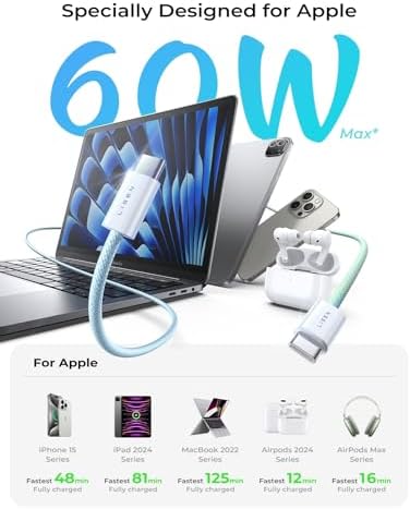 LISEN USB C to USB C Cable 5-Pack – Premium Fast Charging Solution with 60 W Power Delivery, Versatile Lengths (3.3 FT, 6.6 FT, 10 FT) for i Phone 16, i Pad Mini 6/Pro, Mac Book Pro 2020 & Samsung S23 – Durable, High-Speed Connectivity for All Your Devices
