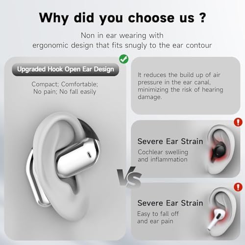 Next-Gen Bluetooth 5.4 Open Ear Earbuds with Advanced Bone Conduction Technology – Touch Screen Control for Effortless Use, IPX7 Waterproof for Ultimate Durability, and Ergonomic Design for Maximum Comfort – Ideal for Fitness, Running, Cycling, and Outdoor Exploration – Stay Aware, Stay Active!