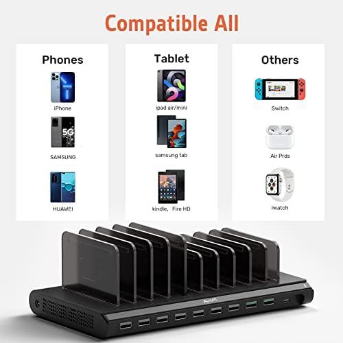 Alxum 10-Port USB Charging Hub – 60 W High-Speed Multi-Device Charger for Smartphones & Tablets – Fast Charging Station with Smart IC Technology for Optimal Power Distribution – Sleek Black Design for Home & Office Use – Ideal USB Charging Solution for Family & Workstations