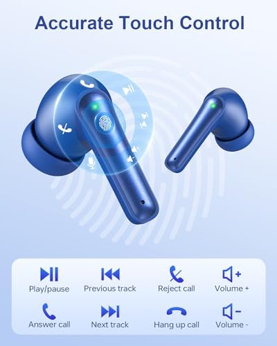 Elevate Your Audio Experience with Navy Blue Bluetooth Deep Bass Earbuds – 40 Hours Playtime, IPX7 Waterproof, LED Battery Indicator & Comfortable In-Ear Design for i Phone, Android, Tablets & Laptops – Ideal for Active Lifestyles and Extended Listening Sessions