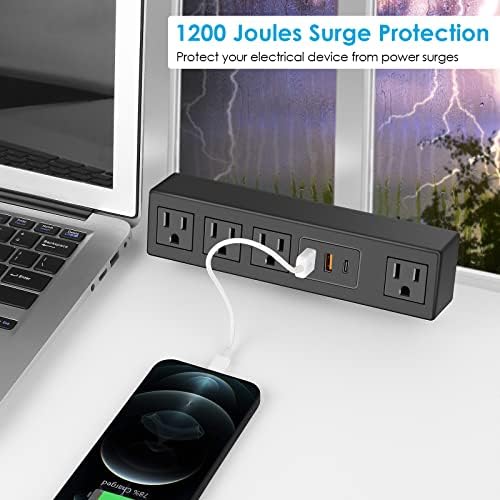 CCCEI Universal Desk Clamp Power Strip with Dual USB Ports – Advanced 1200 J Surge Protector for Desktop Mounting, Fast Charging Convenience, 6 FT Flat Plug, Ideal for Bulky Adapters, Fits 1.9 Inch Tabletops – Optimize Your Workspace Efficiency and Safety