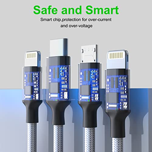 10 Ft 6-in-1 Universal Charging Cable – Premium Nylon Braided USB A, Type C & Lightning Adapter for Android & i Phone – High-Speed Sync for Samsung, Huawei, and More – Versatile Multi-Device Connection Solution