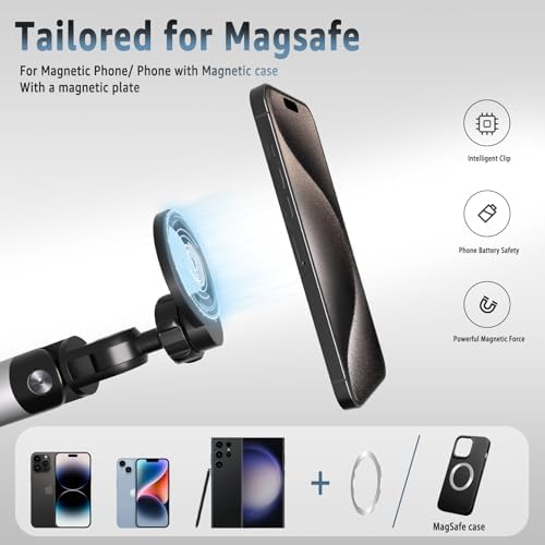 Magnetic Phone Floor Stand, Aluminum iPhone Overhead Stand with Adjustable Arm & Remote for Multi-Angle Creative Shooting, Stable Stand for iPhone/Android – Enhanced Compatibility and Speed