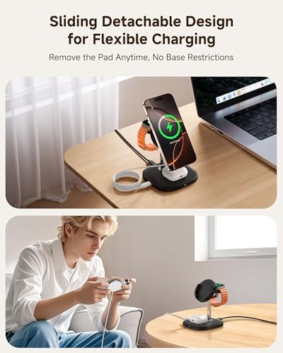 3-in-1 Magnetic Wireless Charger for i Phone 12-16, Apple Watch & Air Pods Pro – High-Speed Detachable Charging Station with Enhanced Compatibility for Effortless Device Powering and Clutter-Free Convenience