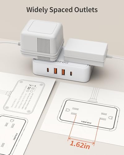 Ultra Slim 6 Ft Flat Plug Extension Cord – Travel-Friendly Power Strip with 4 Wide-Spaced AC Outlets & 4 USB Ports (2 USB-C) for Fast Charging – Ideal for Cruise Ships, Home & Office Use, No Surge Protection Required