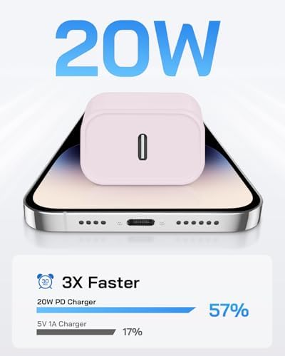 20 W Fast Charging 4-Pack i Phone Charger with USB-C to Lightning Cables – Compatible with i Phone 14/13/12/11 – Sleek Purple Design for Enhanced Efficiency and Portability