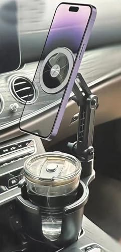 Mag Safe Car Mount Cup Holder – Innovative Magnetic Phone Holder with Adjustable Height for Optimal Viewing, Designed for Standard Cup Holders, Compatible with i Phone 16, 15, 14, 13, 12, 11, X Pro Max Plus – Boost Driving Safety and Hands-Free Convenience