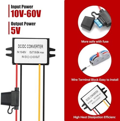 Heavy-Duty IP67 Waterproof DC-DC Converter: Reliable Voltage Regulator for Marine, Truck, and Solar Use – 10-60 V Input to 5 V Output, 5 A, 25 W – Shockproof & Dustproof Design for Extreme Environments – 1-Year Warranty for Dependable Performance