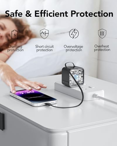 Revolutionary 35 W PD Fast Charging Retractable Wall Charger with Built-in Type-C Cable & USB Port – Ultra-Compact, Foldable Design Ideal for i Phone 16/15, Galaxy S25, and Pixel Devices – Unmatched Portability and Device Safety for Dynamic Lifestyles