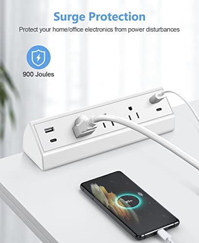 Ultimate Desk Clamp Power Strip with USB C Fast Charging, 40 W Surge Protector for Home and Office, 2 PD 20 W USB C Ports & 3 AC Outlets – Streamline Your Workspace with Enhanced Safety (ETL Listed)