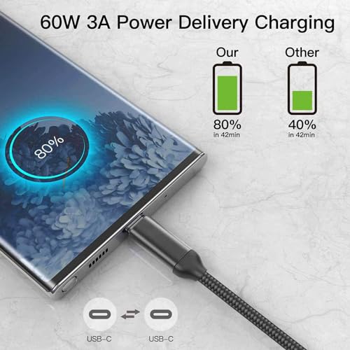 Awnuwuy 60 W USB C to USB C Charger Cable 15 ft – Fast Charging & Data Transfer for i Phone 15, Samsung Galaxy S23, Pixel 7, Mac Book – 2 Pack of Durable, High-Performance Type-C Cords for Ultimate Versatility and Connectivity