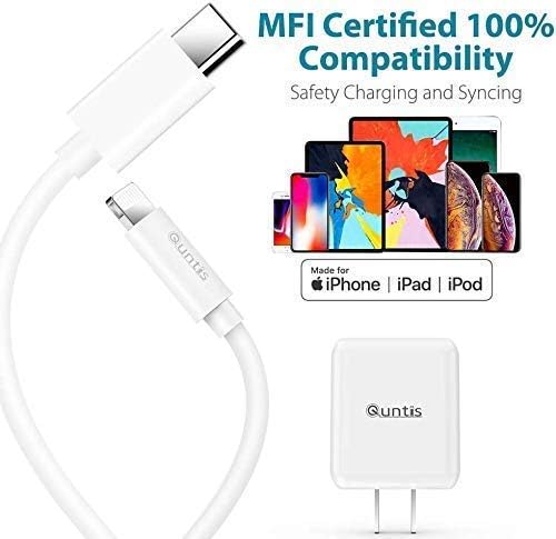 Quntis 20 W High-Speed i Phone Charger Block with 6 FT USB-C to Lightning Cable – Rapid Charging Solution for i Phone 14, 13 Pro, Max, Mini, 12, 11, XS, XR, X, and i Pad – Compact, Durable, and MFi Certified for Optimal Performance