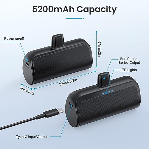 Ultra-Compact 5200 m Ah Power Bank for i Phone – PD Fast Charging Mini Portable Charger with Enhanced Compatibility for i Phone Models 14/13/12/11/XS/XR/X/8/7/6/6 s – Essential On-the-Go Battery Backup for Busy Lifestyles