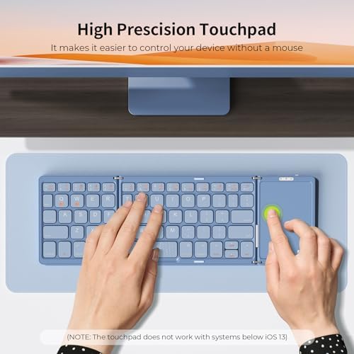 Portable Tri-Fold Bluetooth Keyboard with Touchpad – Rechargeable Multi-Device Wireless Companion for Laptops, i Pads, and Smartphones – Perfect Travel Accessory for Windows, i OS & Android Users – Enhance Your On-the-Go Productivity