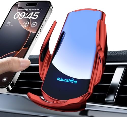 Max 15 W Fast Wireless Car Charger with Auto-Clamping Phone Holder – Qi-Certified Mount for i Phone 16/15/14/13/12 Pro Max & Samsung Galaxy S24/S23/S22/S21/S20/Note20 – Sleek Silver Design for Secure, Hands-Free Charging