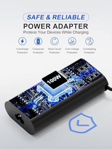High-Power 100 W USB-C Laptop Charger for Dell Models – Fast Charging AC Adapter with Enhanced Compatibility for Latitude, Inspiron, and Precision Series – Eco-Friendly TPE Cable, Multiple Safety Protections, and Convenient Cable Management – Ideal Travel Companion for Home and Office Use