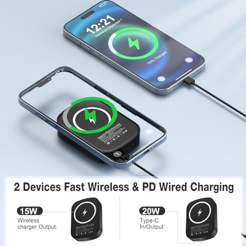 Ultra-Compact Magnetic Wireless Portable Charger – 8000 m Ah Mag-Safe Battery Pack with 20 W PD Fast Charging for i Phone 15/14/13/12 Series – Sleek, Lightweight Design for Effortless On-the-Go Power Management – Versatile USB-C Connectivity and Secure Magnetic Alignment for Ultimate Convenience