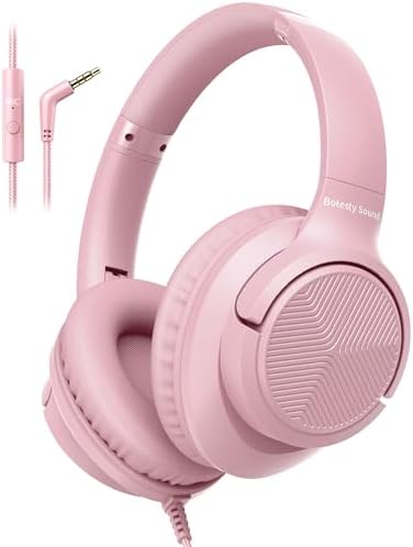 Beige Over-Ear Wired Headphones with Integrated Microphone – Lightweight, Foldable Design for Ultimate Portability – Tangle-Free 3.5 mm Nylon Cord for Universal Device Compatibility – Perfect for Students and Travelers Seeking Unmatched Comfort and Superior Sound Quality