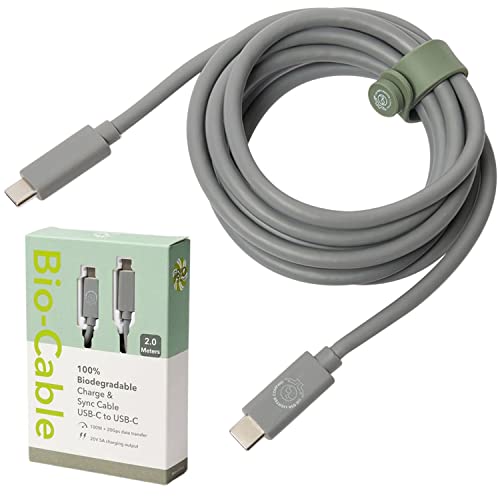 Ultimate Type C Fast Charging Cable – 20 V 5 A with 100 W Power Output & 20 Gbps High-Speed Data Sync – Eco-Friendly 6.5 ft Biodegradable Cord in Sleek White for Laptops & Smartphones – Superior Performance & Sustainable Convenience