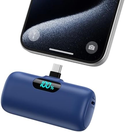 Ultra-Compact 5000 m Ah USB-C Power Bank – Fast Charging Mini Portable Charger with Built-in Connector & LCD Display – Perfect for i Phone 15, i Pad Pro, and Android Devices – Lightweight and Travel-Friendly Power Solution for On-the-Go Connectivity