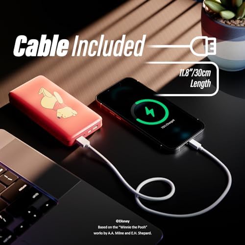 Disney Winnie The Pooh 10,000 m Ah Power Bank – Universally Compatible Portable Charger for i OS & Android – Enchanting Gift for Fans of All Ages – Lightweight, Fast Charging, and Adorned with Classic Pooh Graphics for Ultimate Convenience
